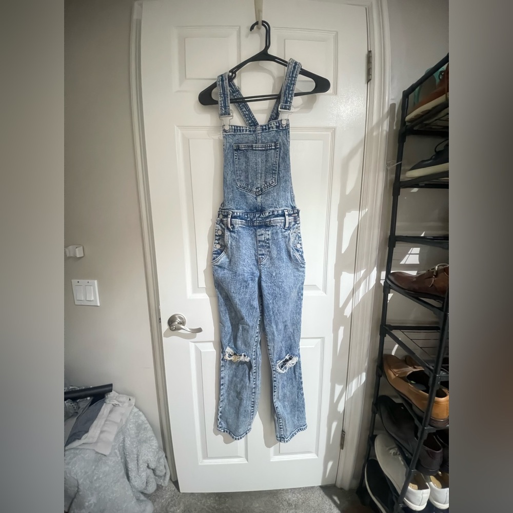 BlankNYC Stonewashed Denim Tapered Leg Overalls 25